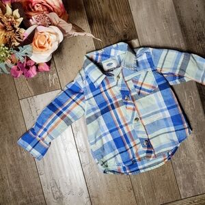 Old Navy Boys 12-18m Plaid Button Down Shirt Blue Orange EUC